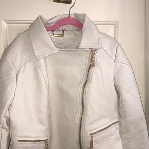 vegan leather white zip up jacket